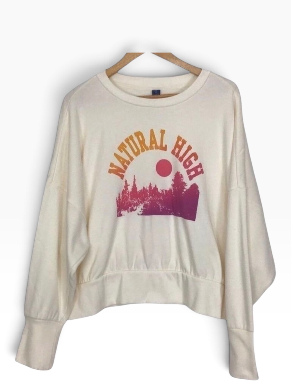 BOXY Retro style cropped top scoop neck sweater ecru long sleeves positive XXL